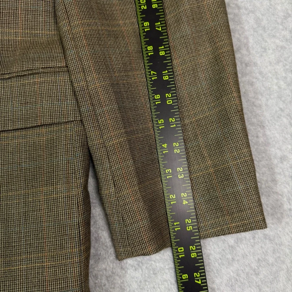 Lauren Ralph Lauren Mens 43R Blazer Silk Wool Glen Check Tan Brown Sport Coat
